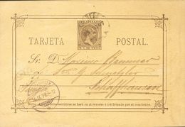 1897. 3 Ctvos Castaño Sobre Tarjeta Entero Postal Dirigida A SCHAFFHAUSEN (ALEMANIA). En El Frente Llegada. MAGNIFICA Y  - Autres & Non Classés