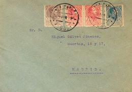 1919. 1 Cts Violeta, 2 Cts Rojo Carmín, Dos Sellos Y 20 Cts Azul. ELOBEY A MADRID. Matasello GUINEA ESPAÑOLA / ELOBEY. M - Autres & Non Classés