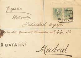 1919. 25 Cts Verde, Dos Sellos. Certificado De BATA A MADRID. Al Dorso Llegada. MAGNIFICA. - Autres & Non Classés