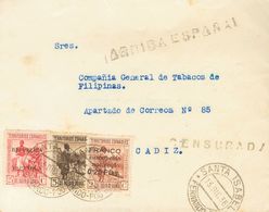1936. 25 Cts Rojo, 5 Cts Castaño Y 0'25 Pts Sobre 2 Cts Castaño Rojo. SANTA ISABEL A CADIZ. MAGNIFICA Y RARA. - Other & Unclassified
