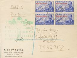1948. 1 Pts Ultramar, Bloque De Cuatro. Certificado De SAN CARLOS A MADRID. En El Frente Marca PRIMER CORREO / AEREO DIR - Sonstige & Ohne Zuordnung