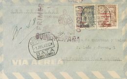 1948. 1 Pts Negro Y 2 Pts Castaño. Certificado De BATA A LAS PALMAS DE GRAN CANARIA. En El Frente Marca PRIMER CORREO AE - Other & Unclassified