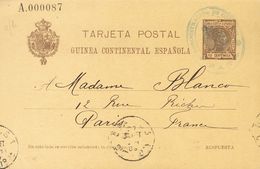 1909. 10 Cts Castaño Sobre Tarjeta Entero Postal De Vuelta De BATA A PARIS. Matasello ADMINISTRACION DE CORREOS / BATA,  - Other & Unclassified