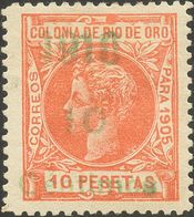 10 Cts Sobre 10 Pts Naranja. Variedad CAMBIO DE COLOR DE LA SOBRECARGA, En Verde. MAGNIFICO Y RARO. (Edifil 2018: 355€) - Other & Unclassified