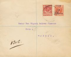 1910. 10 Cts Sobre 10 Pts Naranja Y 30 Cts Carmín. Certificado De RIO DE ORO A MADRID. Al Dorso Llegada. MAGNIFICA. - Other & Unclassified