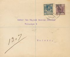 1910. 15 Cts Sobre 3 Pts Violeta Y 25 Cts Azul. Certificado De RIO DE ORO A MADRID. Al Dorso Llegada. MAGNIFICA Y RARA. - Autres & Non Classés