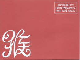 MACAU 2016 LUNAR YEAR OF THE MONKEY GREETING CARD & POSTAGE PAID COVER - Postwaardestukken