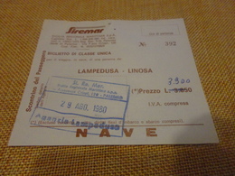 BIGLIETTO SIREMAR TRATTA LAMPEDUSA - LINOSA -1980 - Europa