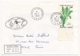 TAAF - Env. Aff 2,30 Potula Plumosa - Obl Alfred Faure Crozet 23/7/1989 - 26eme Mission Chef De Garage - Storia Postale