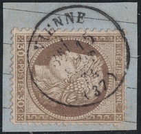 CERES - N°56 - 30c  BRUN - CACHET A DATE T16 - VIENNE - ISERE - 1874 - SUR FRAGMENT. - 1849-1876: Klassieke Periode