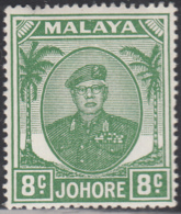 Malaya  Johore 1949-55 MH Sc 137 8c Sultan Ibrahim, Green - Johore