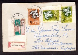 IZ615   Belgium: Registered Cover To Spain Canary Islands, 1961, Stamps, Europa, Union Interparlemen, R-label Antwerpen - Brieven En Documenten