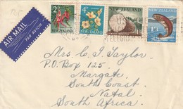 New Zealand Cover South Africa - 1960 - Kaka Beak Hibiscus Flowers Rainbow Trout Timber Industry - Lettres & Documents