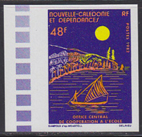 NEW CALEDONIA (1982) Native Sailboat. Full Moon. Imperforate. Scott No 481, Yvert No 464. Central Education - Ongetande, Proeven & Plaatfouten