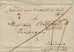 1833- Lettre D'Autriche ( Styrie ) Pour Bordeaux-taxes 17 +7 D + L.A.  + Entrée AUTRICHE /PAR / HININGUE Encadré Rouge - Entry Postmarks