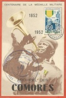 COMORES CARTE FDC MEDAILLE MILITAIRE DE 1952 DE DZAOUDZI - Cartas & Documentos