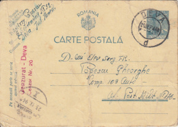 KING MICHAEL, CENSORED DEVA NR 20, WW2, PC STATIONERY, ENTIER POSTAL, 1942, ROMANIA - World War 2 Letters