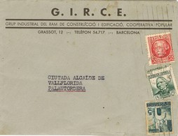 36130. Carta Comercial BARCELONA  1938. Republica. Sello Recargo Exposicion - Barcelona