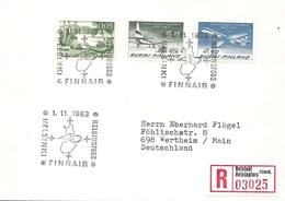 40 Anivº De La Cª Finnair, Helsinki Vers Allemagne, Lettre Recommande 1963 Yvert Aé.10/1 - Lettres & Documents