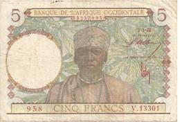 FRENCH WEST AFRICA P26 5 FRANCS 1943 VF RED SIGNATURE - Sonstige – Afrika