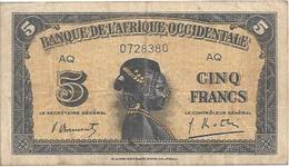 FRENCH WEST AFRICA P28 5 FRANCS 1942 FINE BLACK - Other - Africa