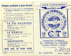 Carte De La C G T - 1965 - Federation Nationale Des Syndicats Du Personnel Des Industries De L'energie - Berail - Unclassified