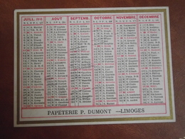 Calendrier, 1910,  IMPRIMERIE PIERRE DUMONT, Limoges, Type Recto Verso - Kleinformat : 1901-20
