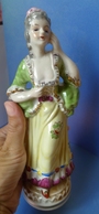 Old Art Decor Pottery Victorian Porcelain Woman Girl Figurine 9" Marked IMPORT - Other & Unclassified