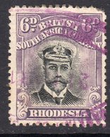 Rhodesia 1913-14 6d Black & Mauve P.14 Die II 'Admiral' No Watermark Definitive, Used, Fiscal Cancel, SG 228 (BA) - Southern Rhodesia (...-1964)