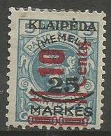 Klaipeda (Memel) - 1923 Arms Surcharge 10/25/5 MH * - Unused Stamps