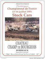 Etiquette De Vin Bordeaux -  Championnat De France De Stock Cars 1991 à Ploumoguer (29) -  (Théme Automobile, Course) - Carreras De Coches