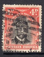 Southern Rhodesia 1924 4d Black & Orange-red 'Admiral' Definitive, Used, SG 6 (BA) - Southern Rhodesia (...-1964)