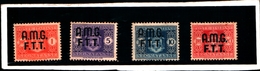 93610) ITALIA-Trieste - AMG FT-Stemma Senza Fasci, Filigrana Ruota - Segnatasse - 1 Ottobre 1947  - 4 VALORI MNH** - Postage Due