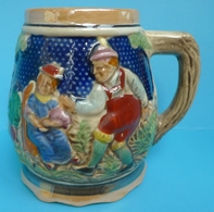 Old Drinkware Germany Collectibes Relief BEER MUG Stein Lamp People Couple City - Other & Unclassified
