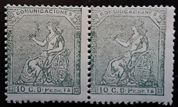 ESPAGNE / ESPANA / SPAIN / SPANIEN 1873 Regence,PAIRE Yvert 132,10 C Vert VARIETE INSCRIPTIONS EFFACÉES,neuve ** MNH TB - Neufs