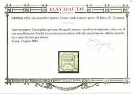 Parma Governo Provvisorio 5 C. Verde Azzurro Posizione 29 Usato (Certificato Raybaudi) Sassone N.12 - Parma