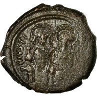 Monnaie, Justin II, Follis, 566-567, Constantinople, TB+, Cuivre, Sear:360 - Byzantine