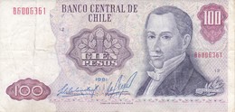 BILLETE DE CHILE DE 100 PESOS DEL AÑO 1981  (BANKNOTE) RARO - Cile