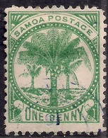 Samoa 1886 - 1900 QV 1d Green Palm Tree Used SG 22 Perf 12.5 ( R1089 ) - Samoa
