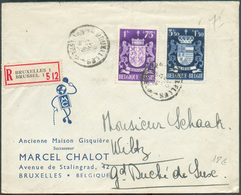 N°721-723 - 3Fr. Et 1Fr Type AMOIRIE (LIEGE Et HAINAUT) Sur Lettre Recommandée Du 30-VIII-1947 Vers Wiltz (GD De Luxembo - Covers & Documents