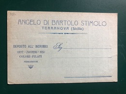TERRANOVA DI SICILIA  GELA (CALTANISSETTA)  ANGELO DI BARTOLO STIMOLO DEPOSITO ALL'INGROSSO CAFFE' ZUCCHERO RISI 1917 - Gela