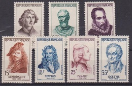 Copernic, Michel Ange, Cervantes, Newton, Mozart - FRANCE - Célébrités étrangères - N° 1132 à 1138 ** - 1957 - Nuovi
