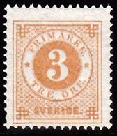 1877. Circle Type. Perf. 13. 3 øre Yellow Brown. BEAUTIFUL. (Michel 17B) - JF100794 - Neufs