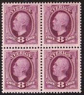 1891-1904. Oscar II. 8 öre Red Violet. Beautiful Block-of-4. (Michel 42) - JF100911 - Unused Stamps