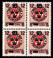 1918. Landstorm III. 12+8 On 10+Tio Öre On 20 ö. Red Orange Wmk Wavy Lines. Block Of ... (Michel 121) - JF101031 - Neufs