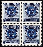 1918. Landstorm III. 12+8 On 10+Tio Öre On 12 ö. Pale Blue Wmk Wavy Lines. Block Of 4... (Michel 120) - JF101030 - Unused Stamps