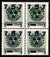 1918. Landstorm III. 7+3 On 5+Fem Öre On 5 ö Green Wmk Wavy Lines. Block Of 4. (Michel 118) - JF101036 - Unused Stamps