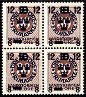 1918. Landstorm III. 12+8 On 10+Tio Öre On 30 ö. Brown Wmk Wavy Lines. Block Of 4. (Michel 123) - JF101032 - Unused Stamps