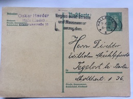GERMANY 1927 Postkarte Mi P170 Halle `Vergiss Nicht Strasse Und Hausnummer Anzugeben` Stempel - Covers & Documents