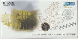 IRLANDE - 2 FDC PHILATELIE ET NUMISMATIQUE  - 1€ - 2€ X 1 -  2005/2007 - Ierland